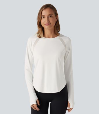 SoftlyZero™ QuickDry Round Neck Long Sleeve Contrast Mesh Thumb Hole Running Sports Top 