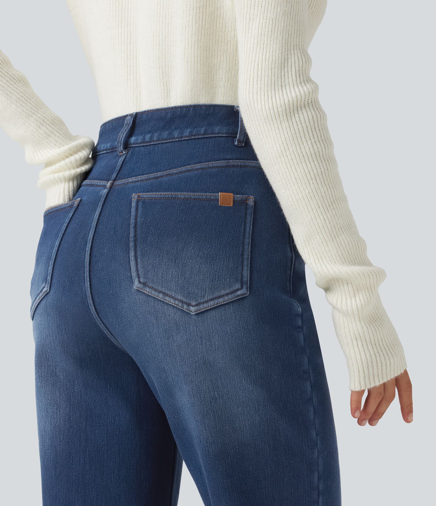 Mid Rise Straight Leg Fleece Casual Cotton Jeans with Pockets Mid Rise Straight Leg Fleece Casual Cotton Jeans with Pockets