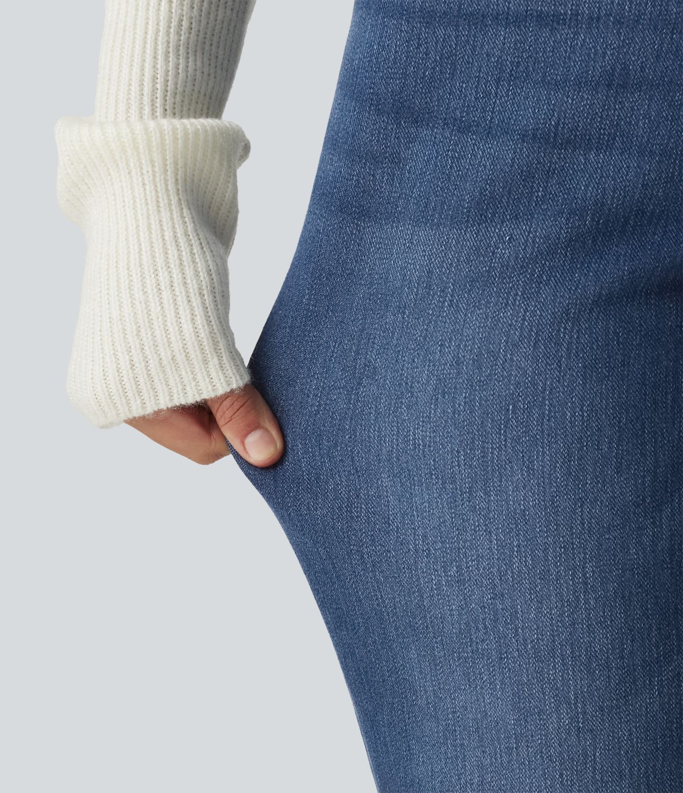 Mid Rise Straight Leg Fleece Casual Cotton Jeans with Pockets Mid Rise Straight Leg Fleece Casual Cotton Jeans with Pockets