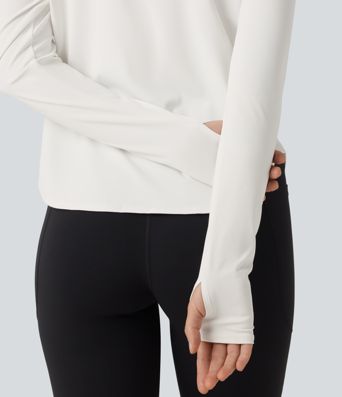 SoftlyZero™ QuickDry Round Neck Long Sleeve Contrast Mesh Thumb Hole Running Sports Top 