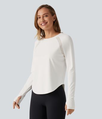 SoftlyZero™ QuickDry Round Neck Long Sleeve Contrast Mesh Thumb Hole Running Sports Top 