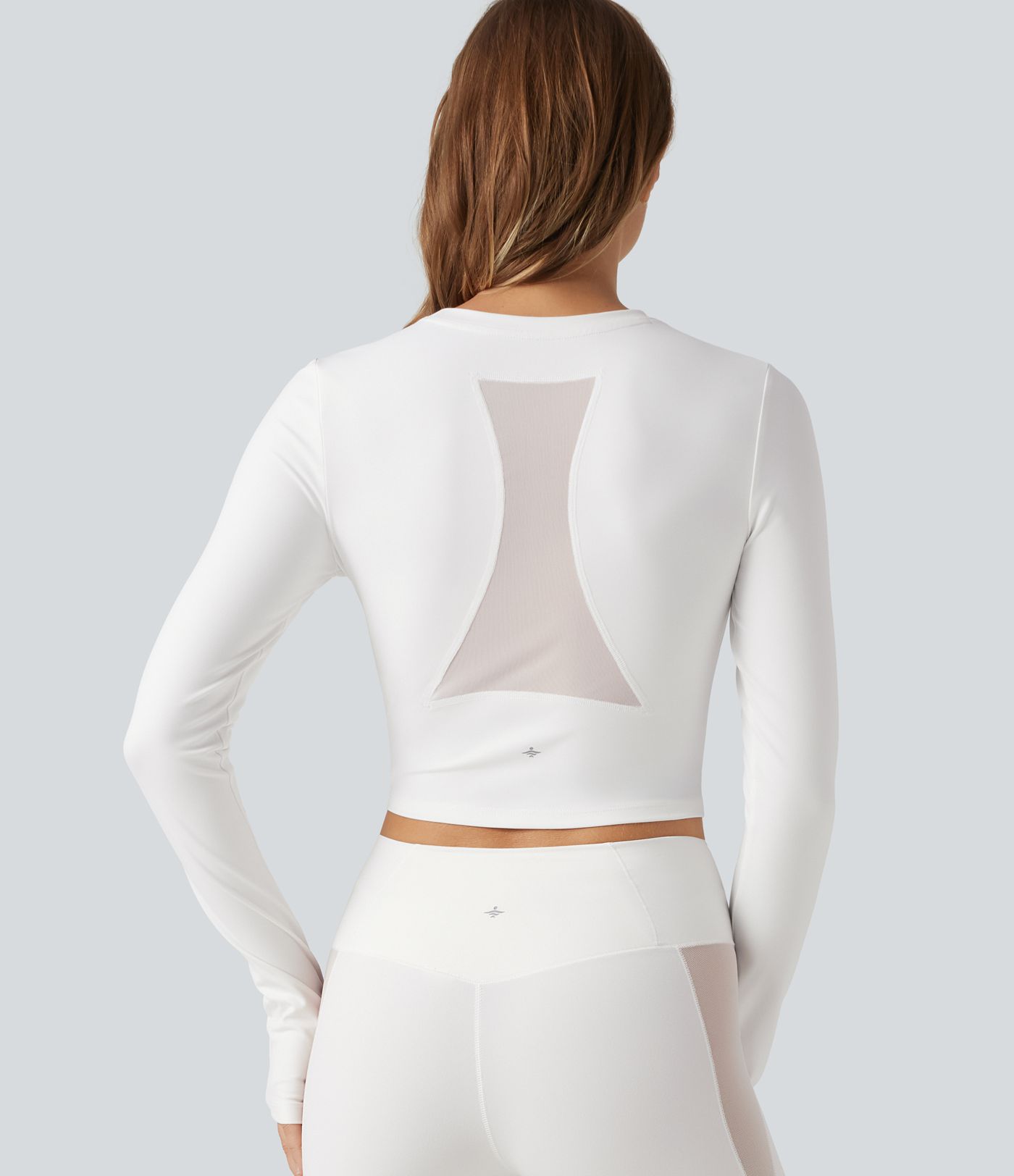 SoftlyZero™ Plush Round Neck Long Sleeve Contrast Mesh Thumb Hole Yoga Sports Top
