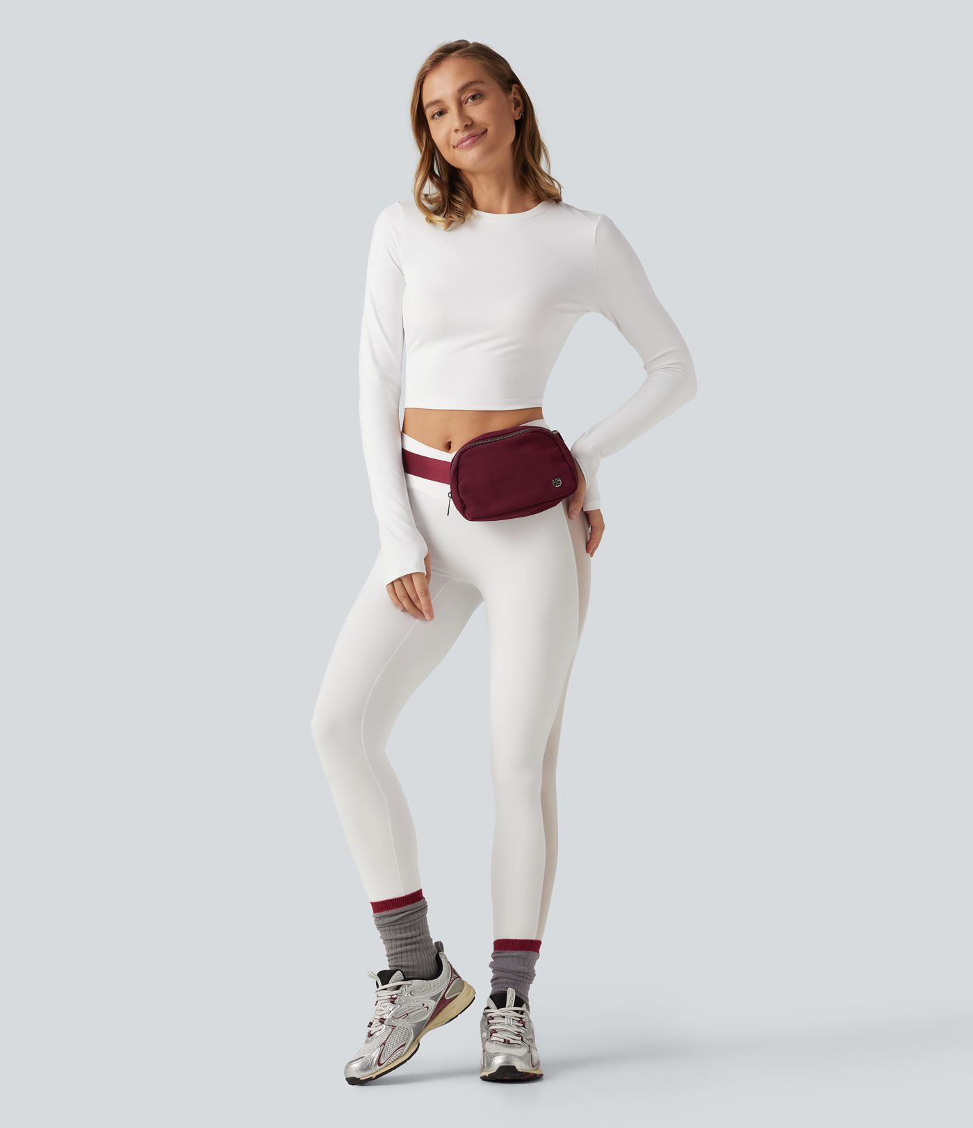 SoftlyZero™ Plush Round Neck Long Sleeve Contrast Mesh Thumb Hole Yoga Sports Top