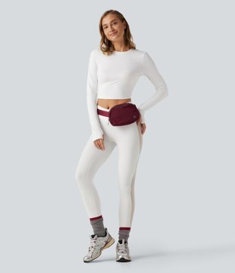 SoftlyZero™ Plush Round Neck Long Sleeve Contrast Mesh Thumb Hole Yoga Sports Top
