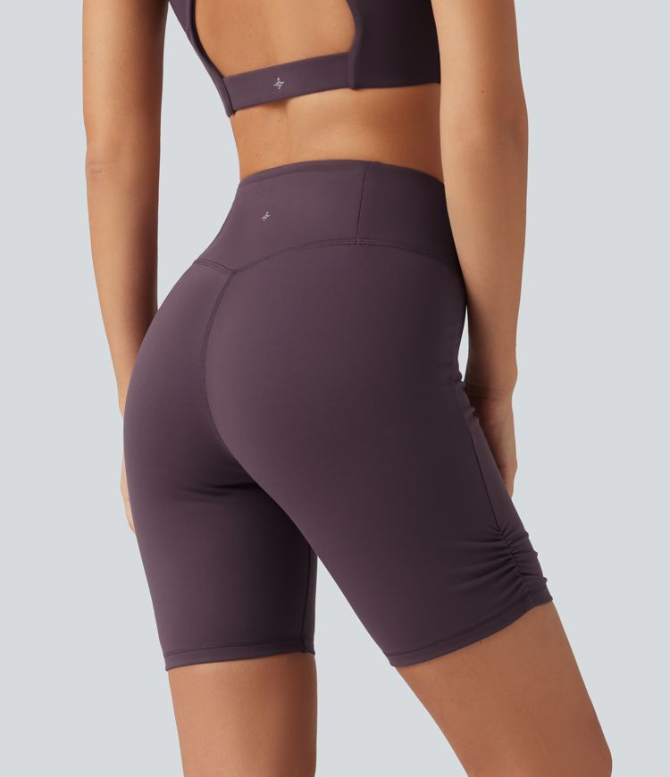 Speedwave ™ Short cycliste d'entraînement taille haute, à effet ventre plat, à empiècement croisé et froncé, 7" avec poche