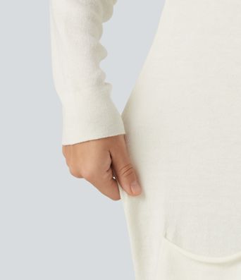Lässiger Langarm-Pullover mit Rundhalsausschnitt und Taschen Lässiger Langarm-Pullover mit Rundhalsausschnitt und Taschen