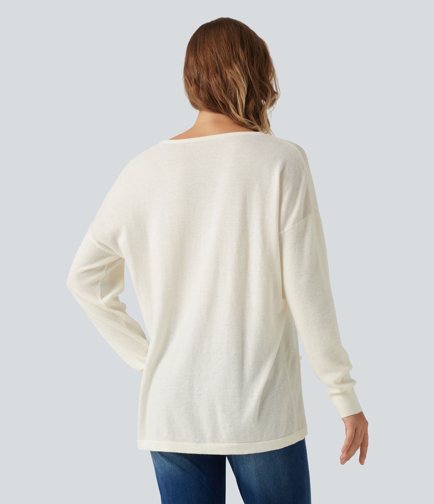 Lässiger Langarm-Pullover mit Rundhalsausschnitt und Taschen Lässiger Langarm-Pullover mit Rundhalsausschnitt und Taschen