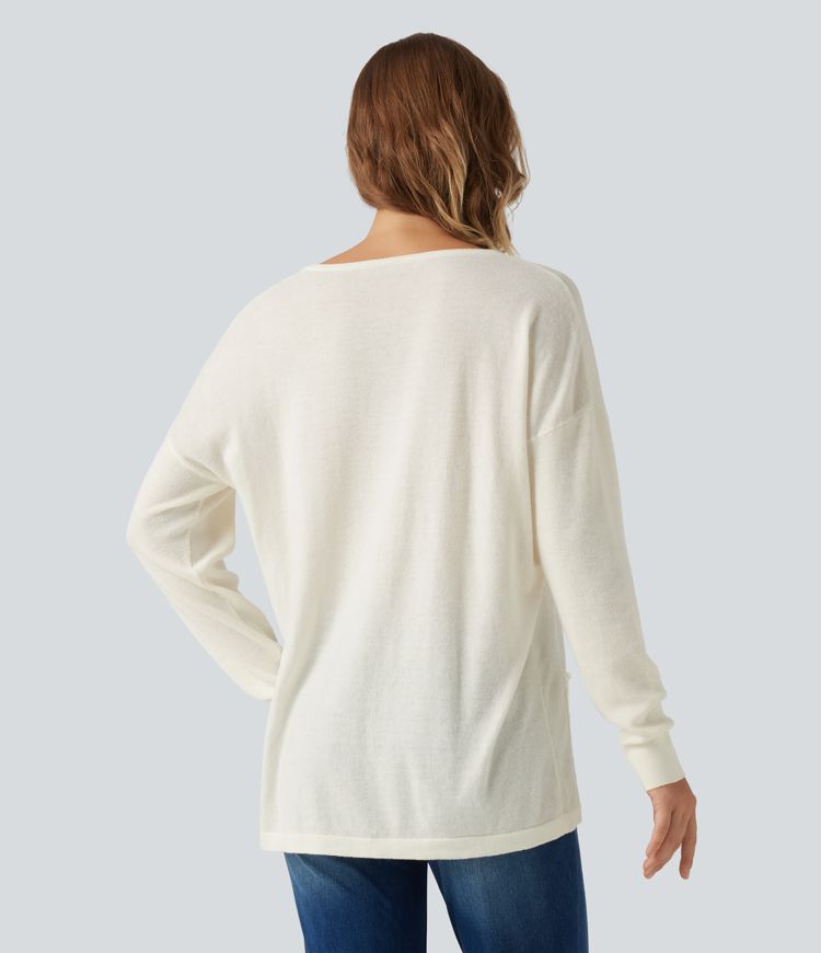 Lässiger Langarm-Pullover mit Rundhalsausschnitt und Taschen Lässiger Langarm-Pullover mit Rundhalsausschnitt und Taschen
