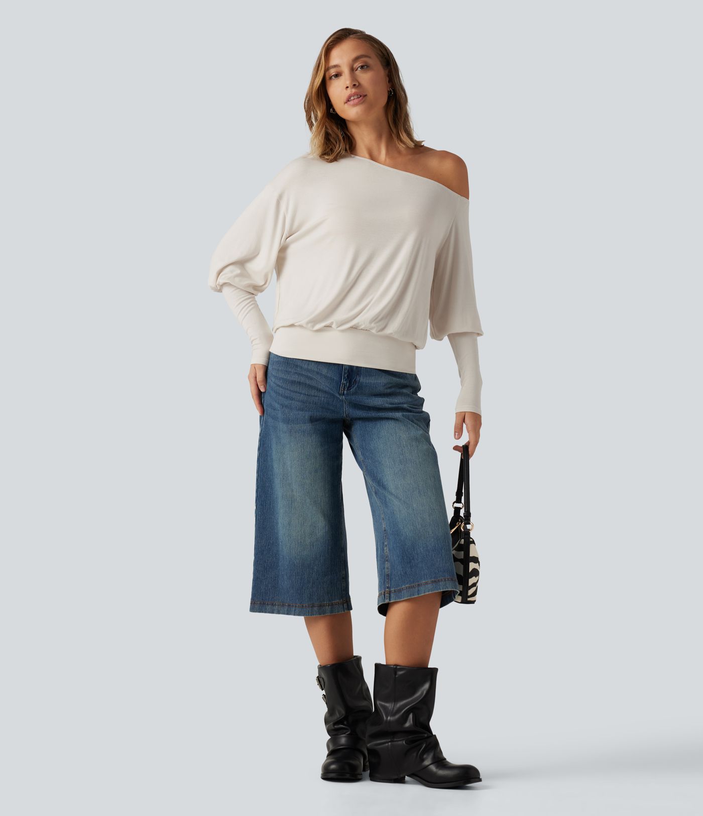 Ribbed One Shoulder Long Sleeve Stacked Casual Top