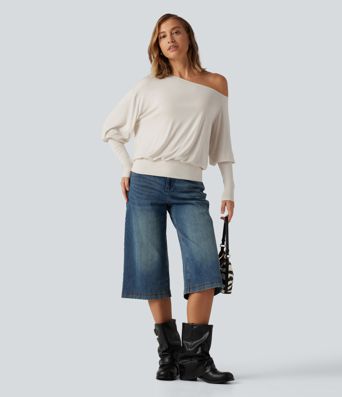Ribbed One Shoulder Long Sleeve Stacked Casual Top