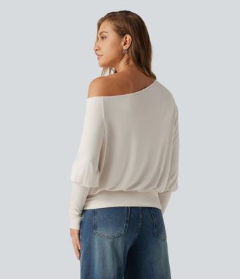 Ribbed One Shoulder Long Sleeve Stacked Casual Top