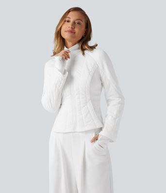 Veste matelassée décontractée à col montant, manches longues et poches