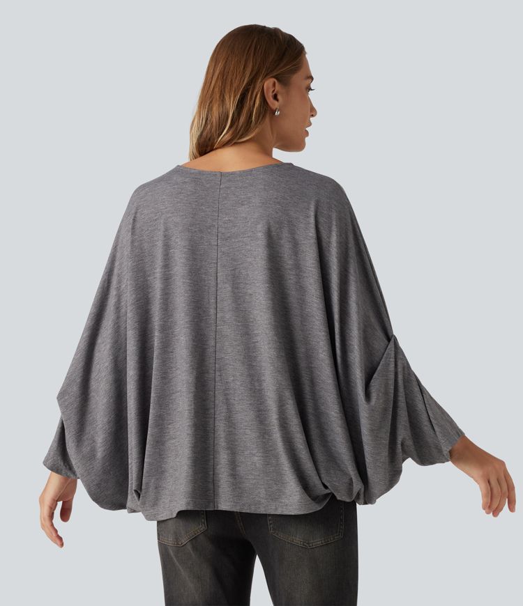 T-shirt oversize à encolure arrondie et manches longues chauve-souris – bonnets B à E T-shirt oversize à encolure arrondie et manches longues chauve-souris – bonnets B à E