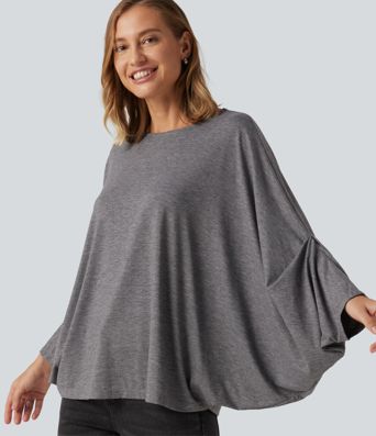 T-shirt oversize à encolure arrondie et manches longues chauve-souris – bonnets B à E T-shirt oversize à encolure arrondie et manches longues chauve-souris – bonnets B à E