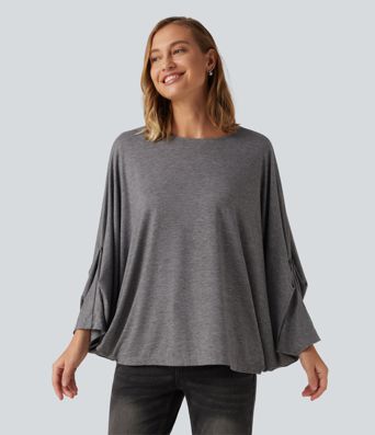 T-shirt oversize à encolure arrondie et manches longues chauve-souris – bonnets B à E T-shirt oversize à encolure arrondie et manches longues chauve-souris – bonnets B à E