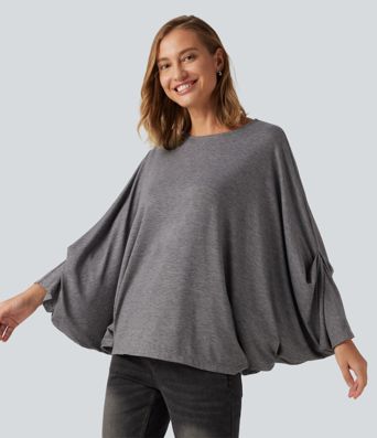 T-shirt oversize à encolure arrondie et manches longues chauve-souris – bonnets B à E T-shirt oversize à encolure arrondie et manches longues chauve-souris – bonnets B à E