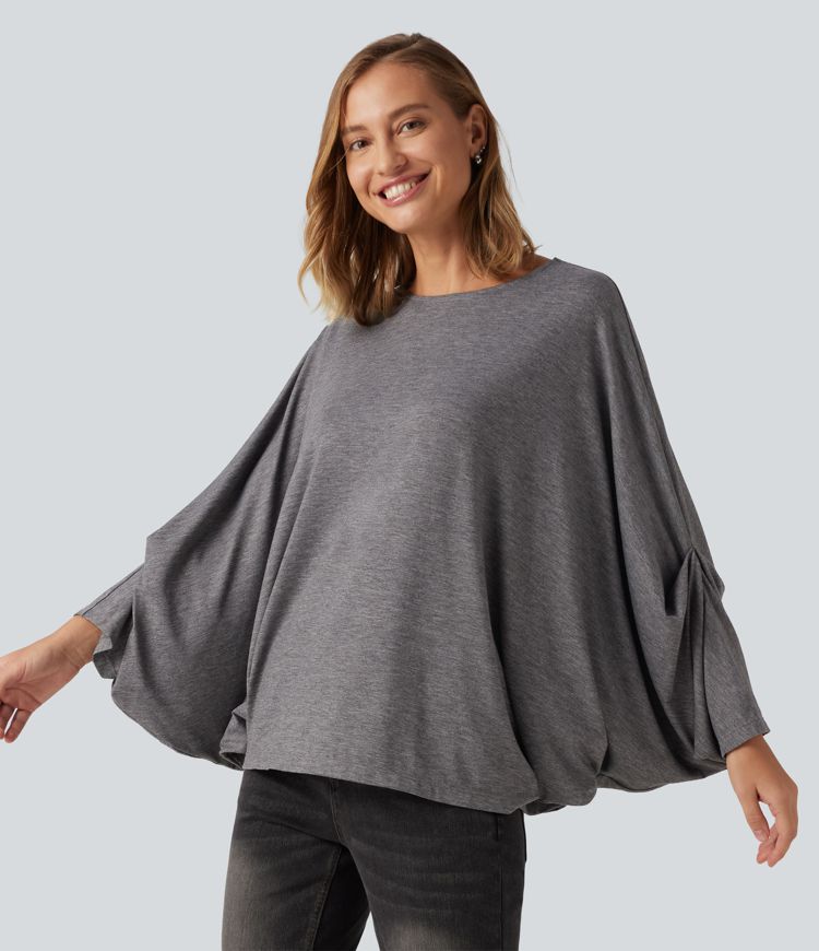 T-shirt oversize à encolure arrondie et manches longues chauve-souris – bonnets B à E T-shirt oversize à encolure arrondie et manches longues chauve-souris – bonnets B à E