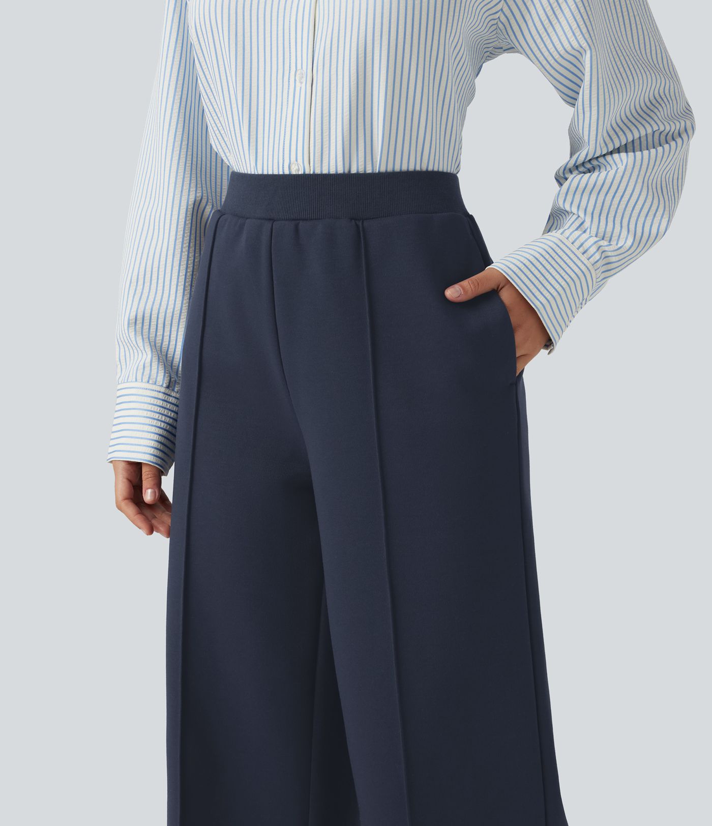 High Waisted Drawstring Straight Leg Casual Cotton Pants with Pockets