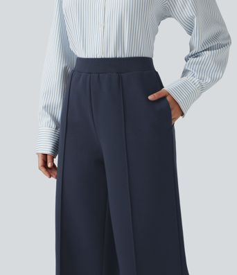 High Waisted Drawstring Straight Leg Casual Cotton Pants with Pockets