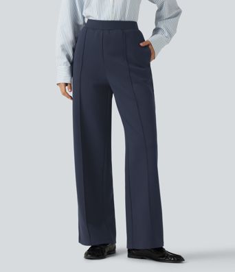 High Waisted Drawstring Straight Leg Casual Cotton Pants with Pockets