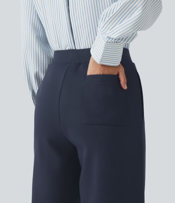 High Waisted Drawstring Straight Leg Casual Cotton Pants with Pockets