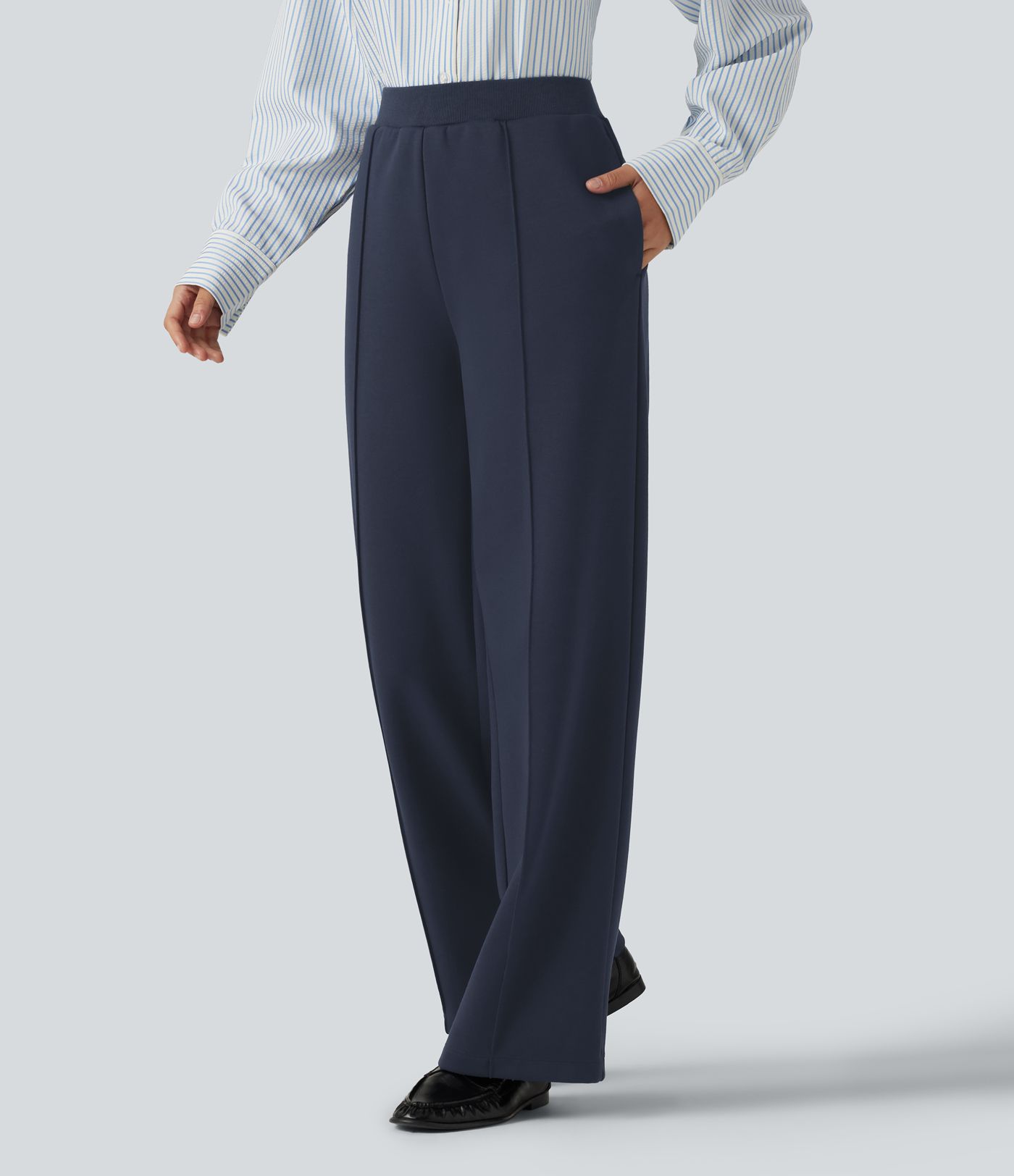 High Waisted Drawstring Straight Leg Casual Cotton Pants with Pockets