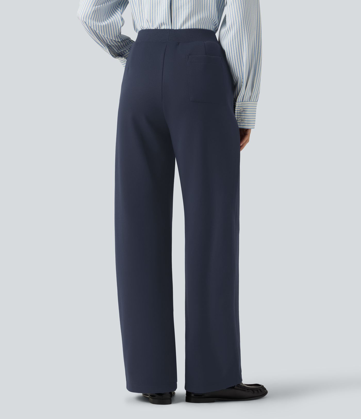 High Waisted Drawstring Straight Leg Casual Cotton Pants with Pockets