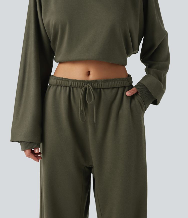 Low Rise Drawstring Straight Leg Casual Sweatpants with Pockets