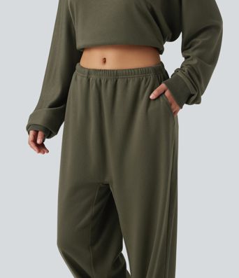 Low Rise Drawstring Straight Leg Casual Sweatpants with Pockets