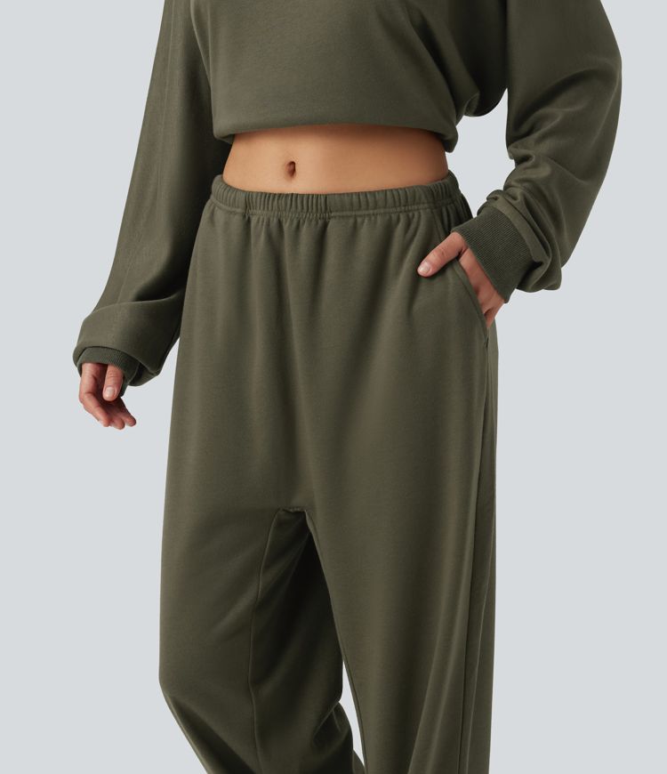 Low Rise Drawstring Straight Leg Casual Sweatpants with Pockets