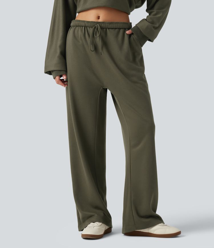 Low Rise Drawstring Straight Leg Casual Sweatpants with Pockets