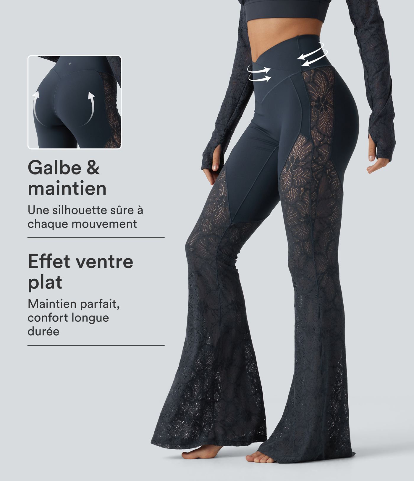 Legging de yoga flare Halara UltraSculpt™ taille haute croisé gainant avec dentelle contrastée et poches Legging de yoga flare Halara UltraSculpt™ taille haute croisé gainant avec dentelle contrastée et poches