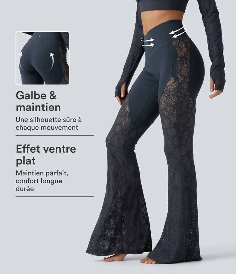 Legging de yoga flare Halara UltraSculpt™ taille haute croisé gainant avec dentelle contrastée et poches Legging de yoga flare Halara UltraSculpt™ taille haute croisé gainant avec dentelle contrastée et poches