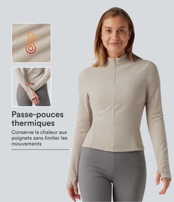 Veste polaire casual à col montant, manches longues et passe-pouces Veste polaire casual à col montant, manches longues et passe-pouces