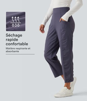 Pantalon de running à séchage rapide taille haute, froncé et coupe fuselée avec poches Pantalon de running à séchage rapide taille haute, froncé et coupe fuselée avec poches