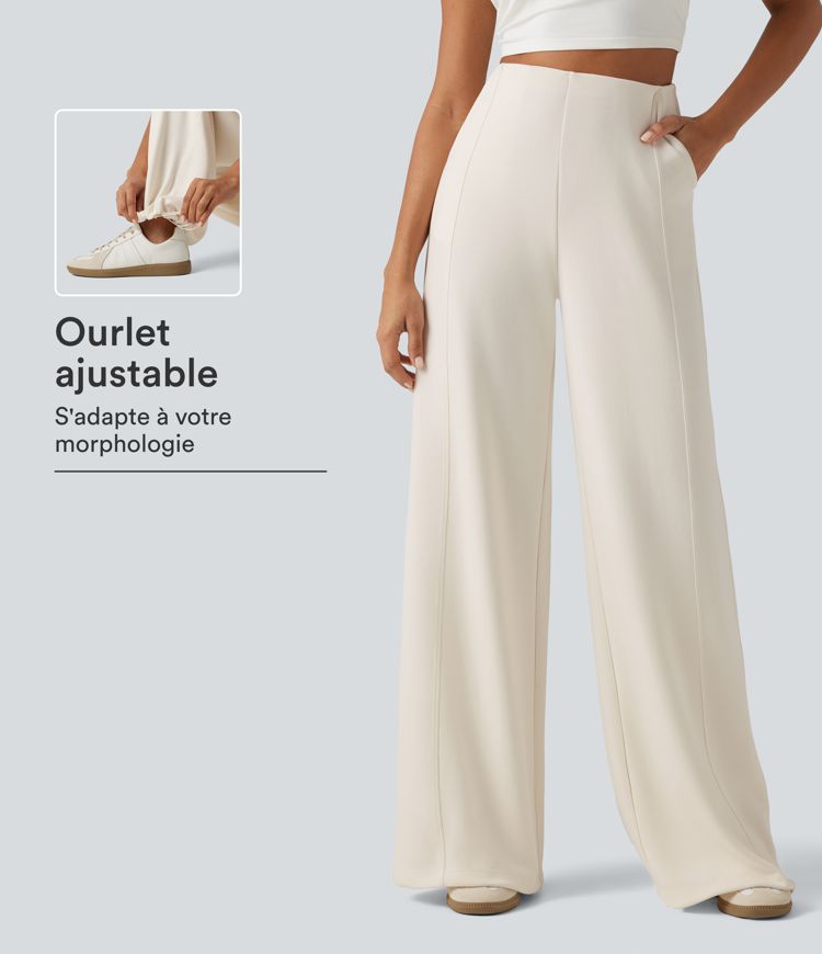 Pantalon de jogging taille haute coupe large avec poches Pantalon de jogging taille haute coupe large avec poches