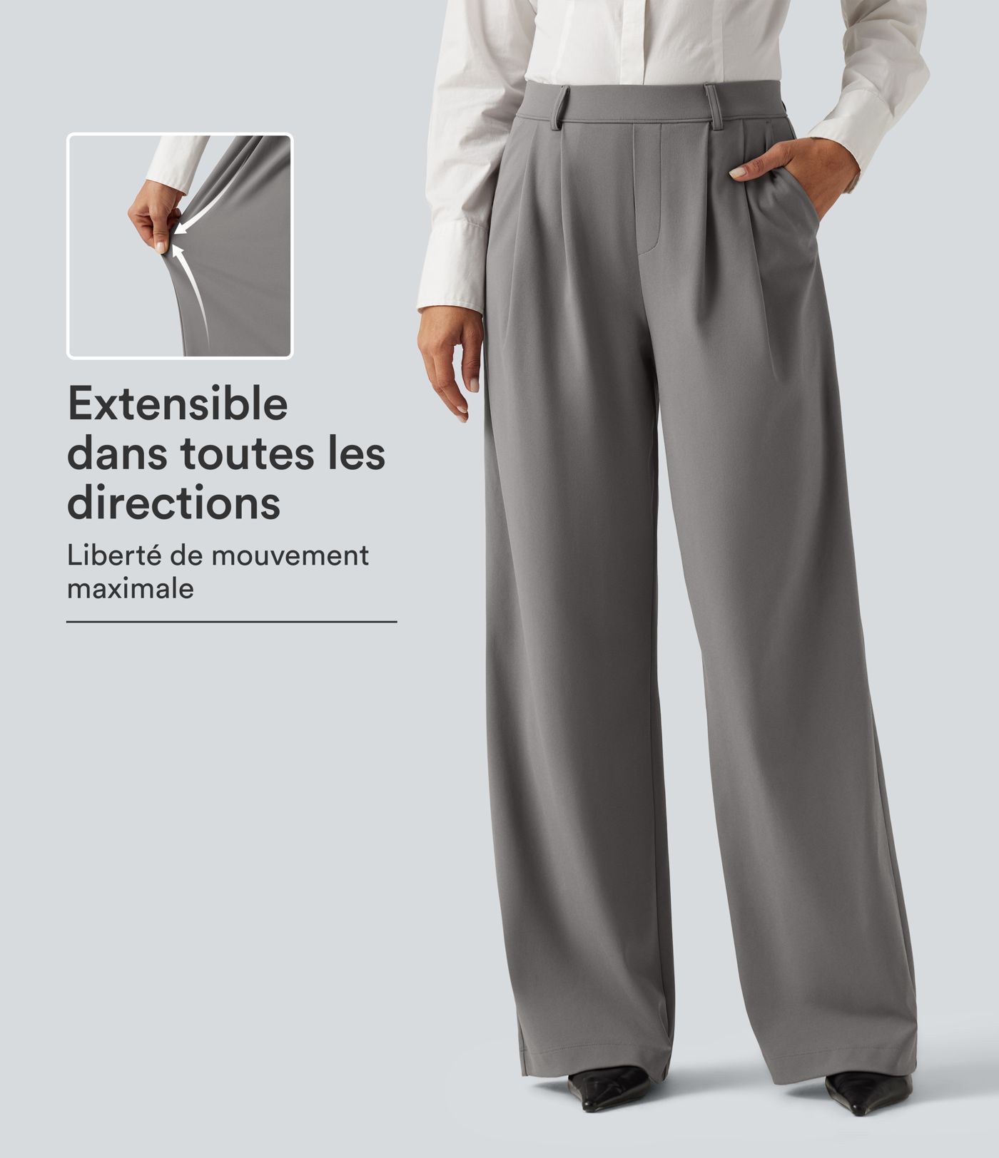 Pantalon de bureau Halara Flex™ DayStretch taille haute plissé coupe large avec poches Pantalon de bureau Halara Flex™ DayStretch taille haute plissé coupe large avec poches