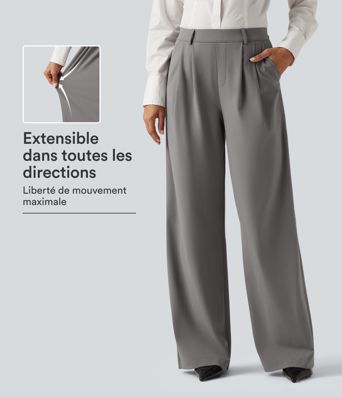 Pantalon de bureau Halara Flex™ DayStretch taille haute plissé coupe large avec poches Pantalon de bureau Halara Flex™ DayStretch taille haute plissé coupe large avec poches