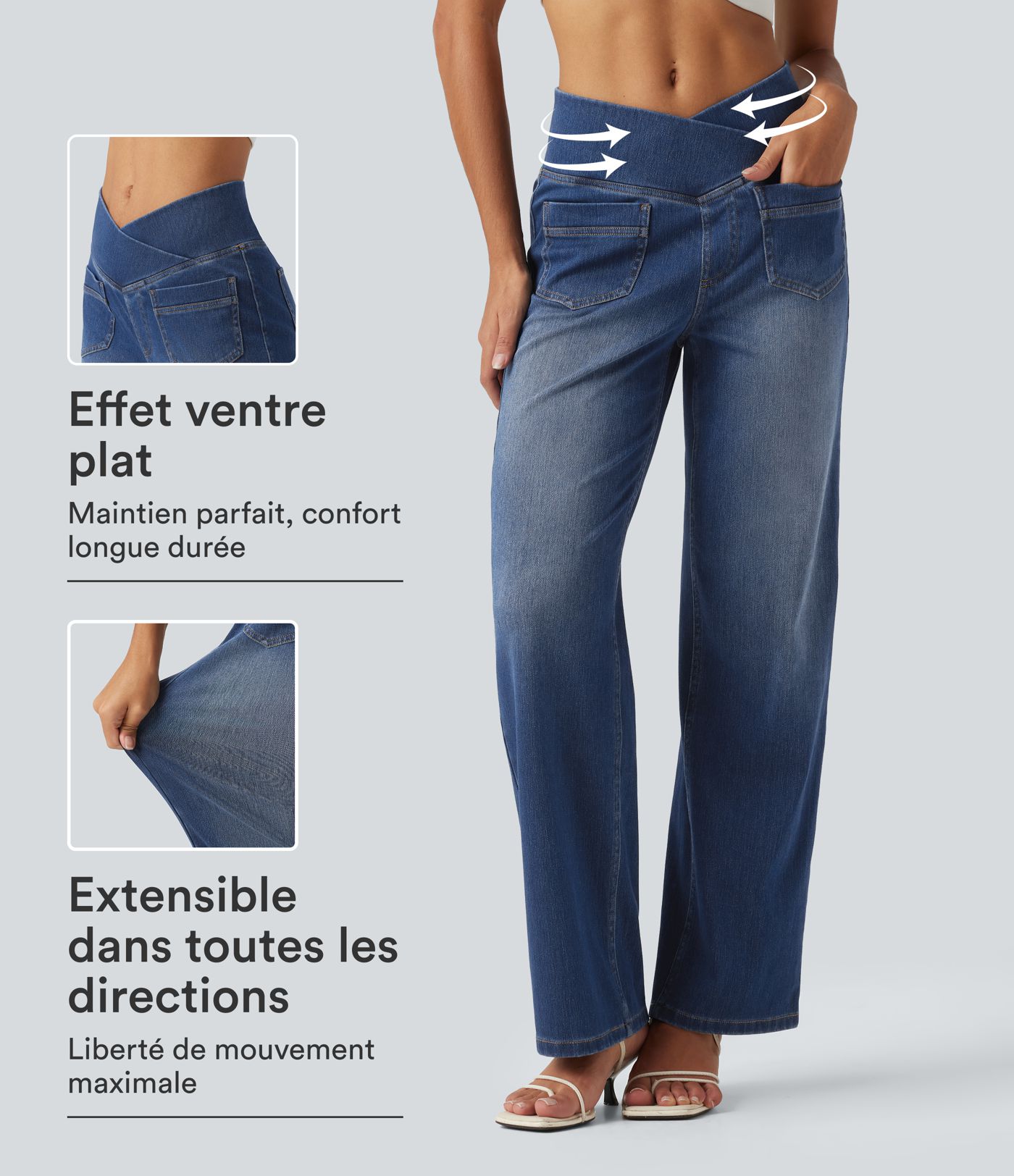 Halara Flex™ Casual jeans met hoge taille, overlappende tailleband voor buikcorrigerend effect, rechte pijp en zakken Halara Flex™ Casual jeans met hoge taille, overlappende tailleband voor buikcorrigerend effect, rechte pijp en zakken