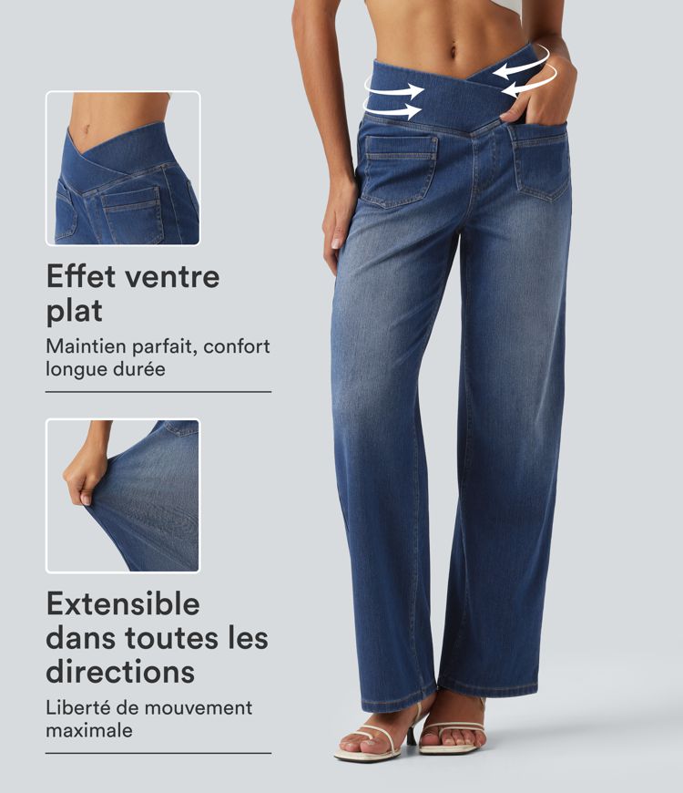 Halara Flex™ Casual jeans met hoge taille, overlappende tailleband voor buikcorrigerend effect, rechte pijp en zakken Halara Flex™ Casual jeans met hoge taille, overlappende tailleband voor buikcorrigerend effect, rechte pijp en zakken