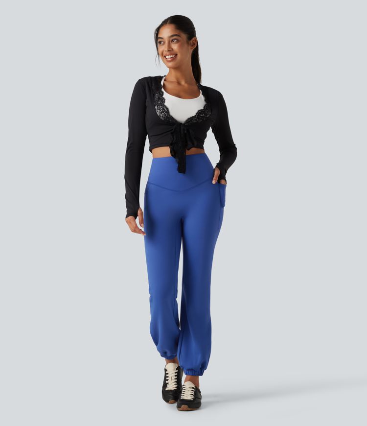 High Waisted Tummy Control Fleece Dance Joggers with Pockets High Waisted Tummy Control Fleece Dance Joggers with Pockets