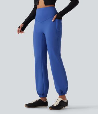High Waisted Tummy Control Fleece Dance Joggers with Pockets High Waisted Tummy Control Fleece Dance Joggers with Pockets