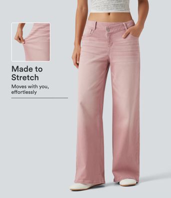Low Rise Asymmetric Wide Leg Colorful Casual Jeans with Pockets Low Rise Asymmetric Wide Leg Colorful Casual Jeans with Pockets