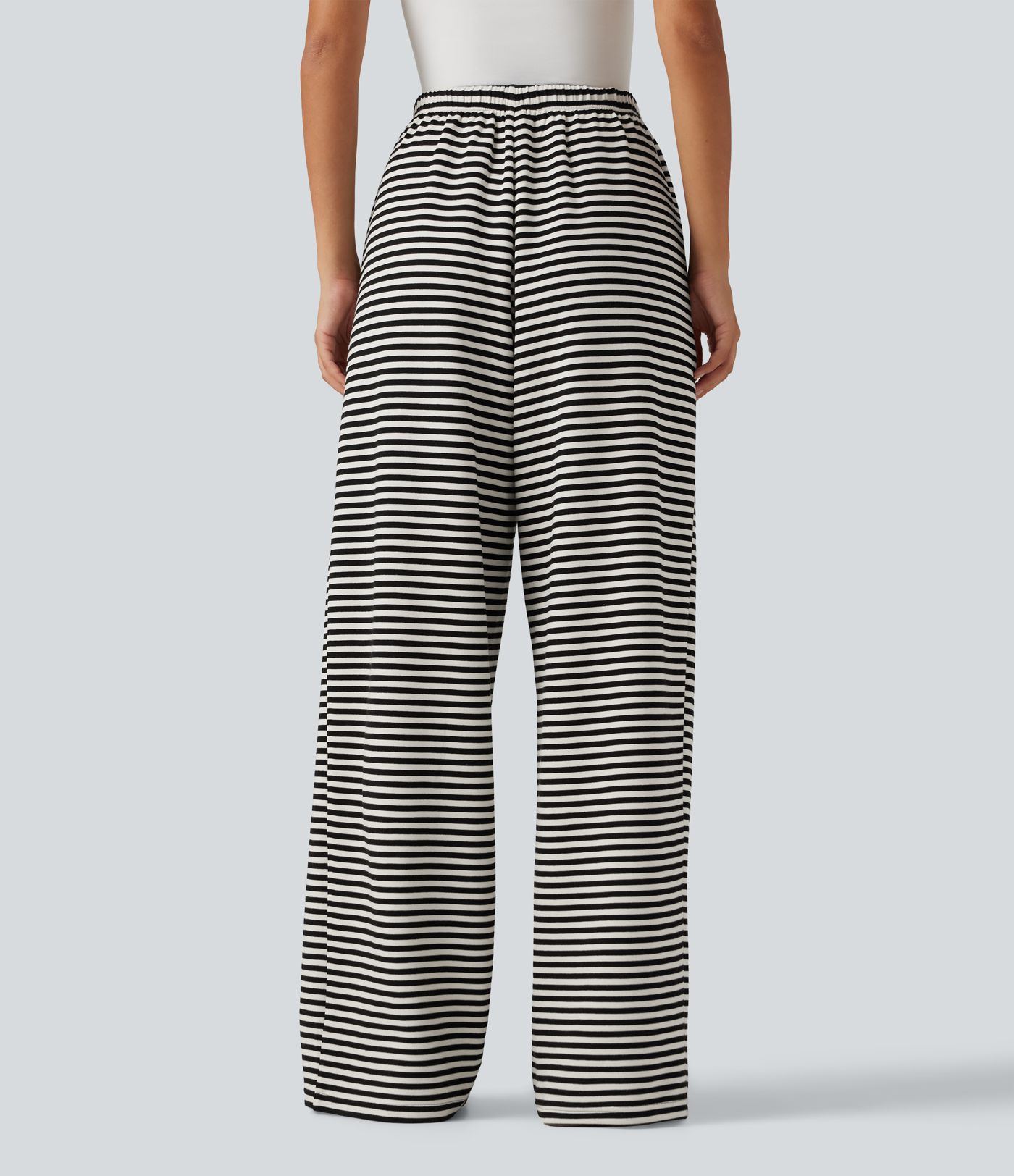 Mid Rise Drawstring Wide Leg Stripe Casual Sweatpants with Pockets
