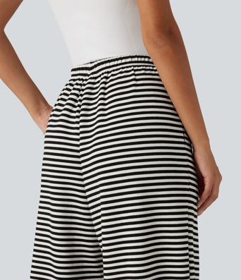 Mid Rise Drawstring Wide Leg Stripe Casual Sweatpants with Pockets