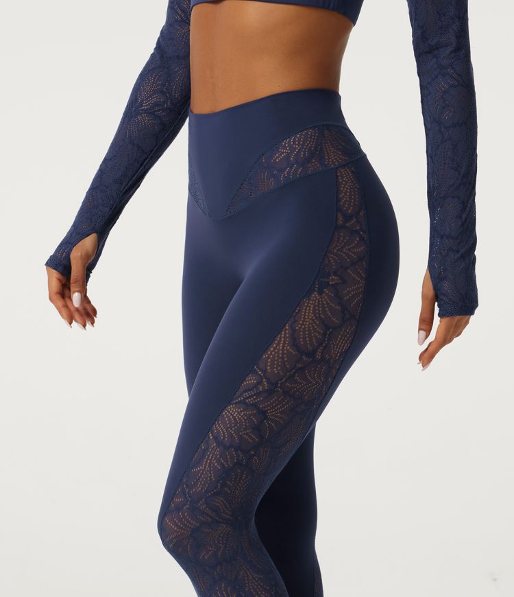 SoftlyZero™ High Waisted Contrast Lace Yoga Leggings with Pocket