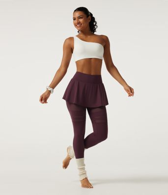 SoftlyZero™ Airy Mid Rise Pleated Contrast Mesh Dance Skirted Leggings with Pockets