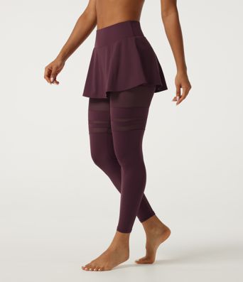 SoftlyZero™ Airy Mid Rise Pleated Contrast Mesh Dance Skirted Leggings with Pockets
