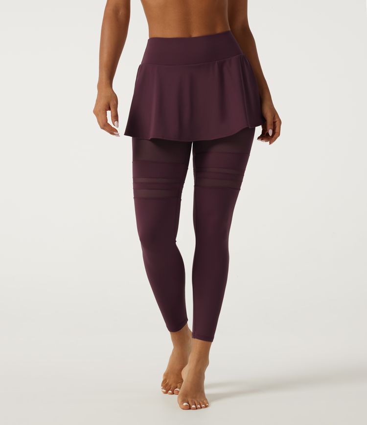 SoftlyZero™ Airy Mid Rise Pleated Contrast Mesh Dance Skirted Leggings with Pockets