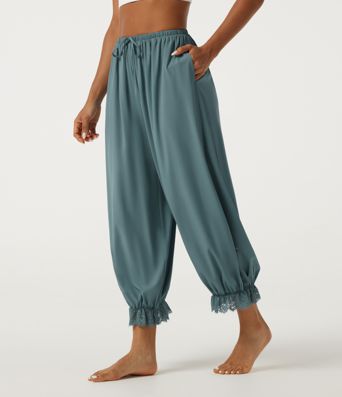 Breezeful™ High-Waist-Tanzhose mit Kordelzug, Kontrastspitze, schnelltrocknendem Material und Taschen Breezeful™ High-Waist-Tanzhose mit Kordelzug, Kontrastspitze, schnelltrocknendem Material und Taschen